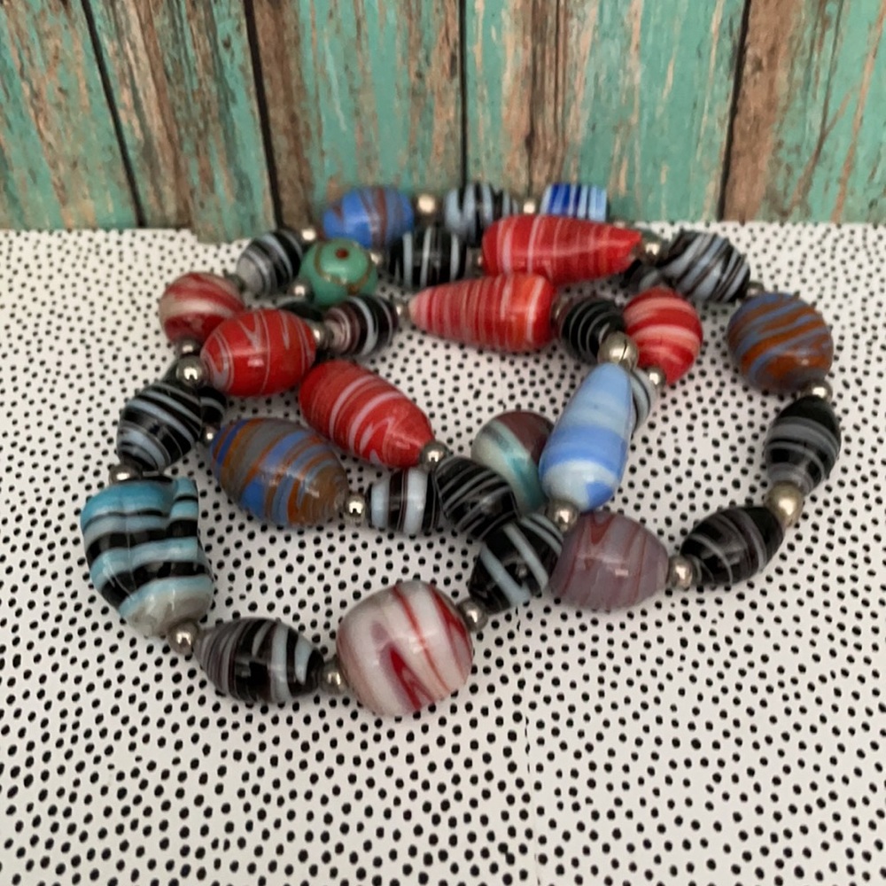 Lampwork Glass Beaded Bracelet Set of 3, Stretch style